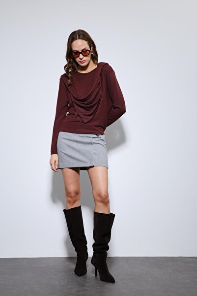 Antioch Burgundy Draped Ball Gown with Shawl Detail