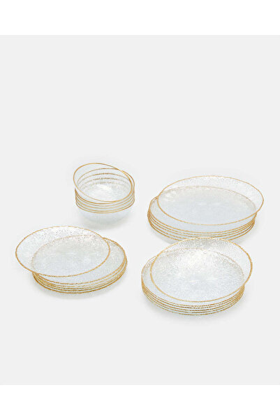 REDTAG Clear Embossed Round Glass Dinner Set (24 Piece)