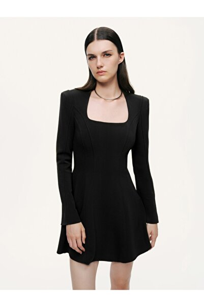 Nocturne Kare Yaka Vatkalı Mini Elbise