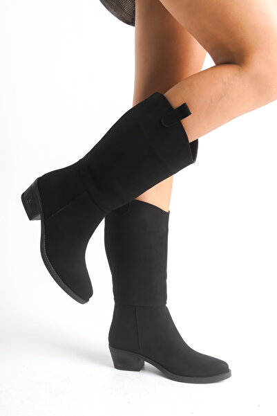 Ayakkabı Delisiyim Cizme de damă din piele intoarsa neagra Western Cowboy sub...