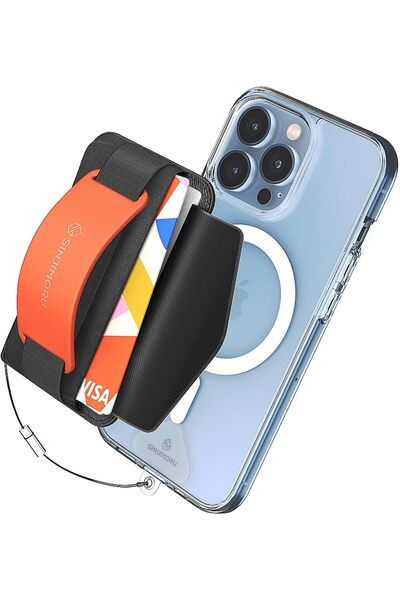 Sinjimoru 3 in 1 Magnetic Card Holder - M-BGrip (Clementine) for iPhone 12/13...