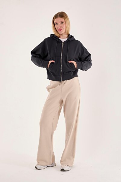 Store 100% Cotton Hooded Zippered Women's Sweatshirt + Trousers Combination (2 Pieces)