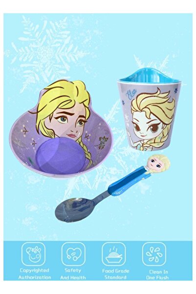 Disney Frozen Elsa Melamine Dinner Set – Bowl, Cup & Stainless Steel Spoon (Pack of 3)