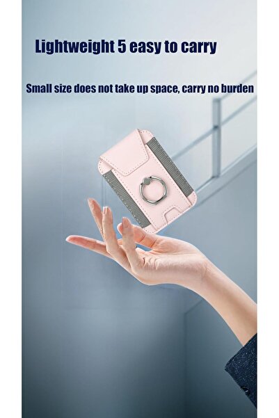 Generic Magnetic Leather Wallet with Card Holder & Ring for iPhone 15/14/13/12 Series – Light Pink