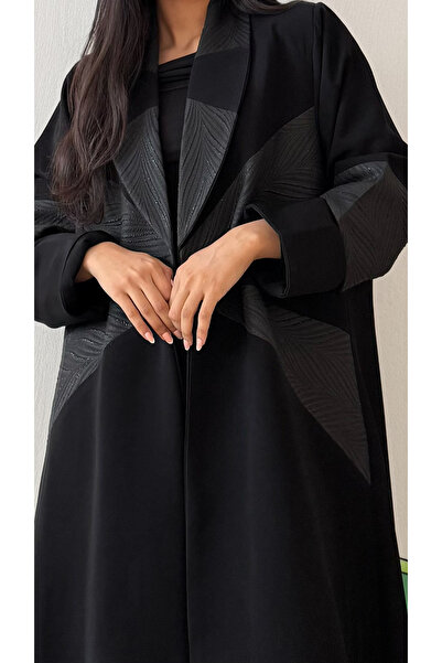 AYA - MW1724 - Black blazer abaya with jacquard insert