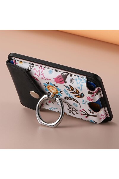 AZONEE Magnetic Card Wallet Holder, Floral Black, 5 Card Slots, MagSafe Compatible, Kickstand