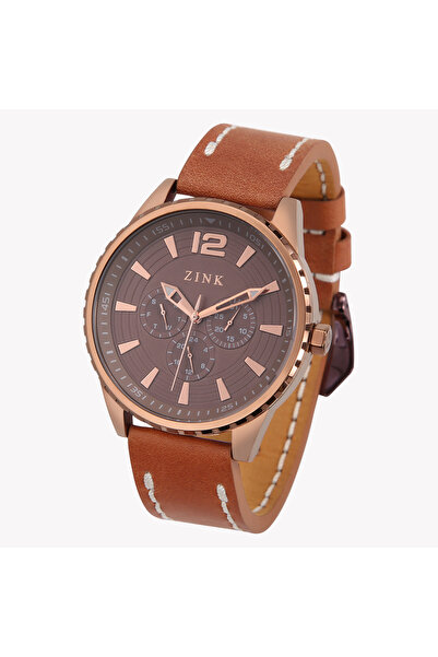 ZINK Men's Rose Gold Leather Watch, Quartz | ZK131G2LS-72