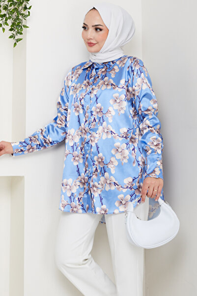 Feiza Collection ÇİÇEK DESENLİ TUNİK MAVİ