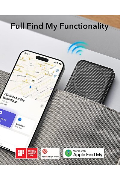 ESR MagSafe Geo Wallet Stand - Full Find My, Adjustable Stand, Carbon Fiber