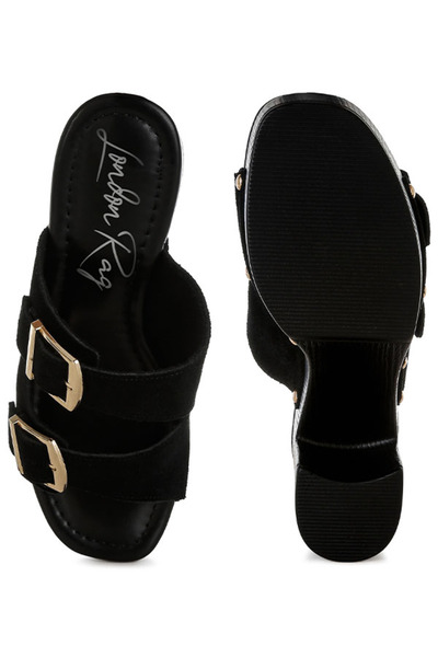 london Rag Women Studded Dual Buckle Platform Clogs in Black