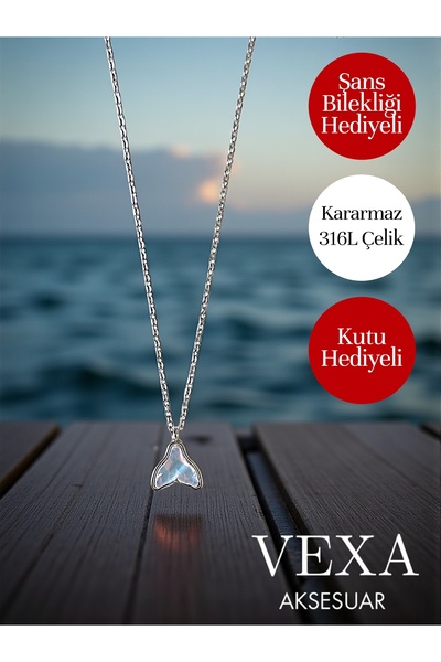 Vexa Aksesuar İthal Denge Kolyesi Balina Kuyruğu Çelik Kolye - Özel Kutulu He...