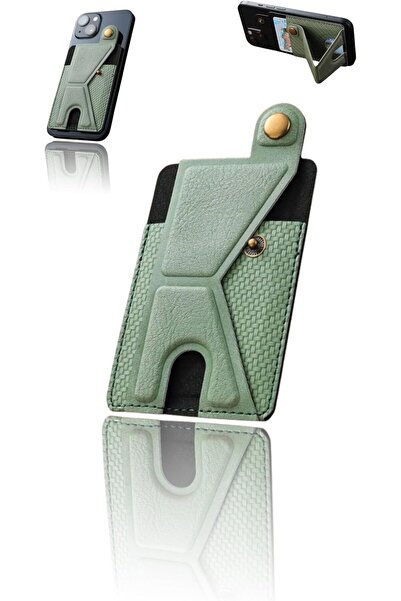 Sweet seven حامل بطاقة من الجلد الصناعي مع حامل لاصق للهاتف (أخضر)