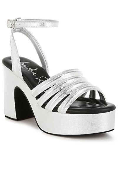 london Rag صندل نسائي بكعب عالٍ وأشرطة باللون الفضي