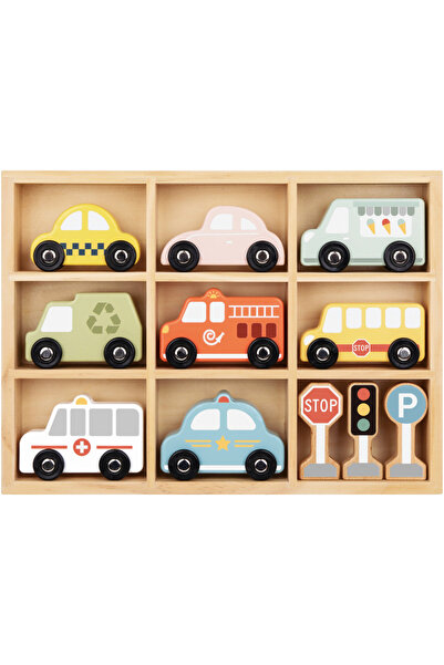 Tooky Toy Set of wooden cars and traffic signs