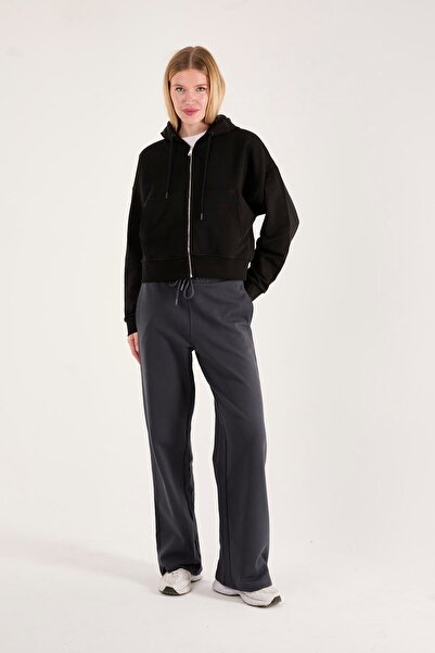 Store 100% Cotton Hooded Zippered Women's Sweatshirt + Trousers Combination (2 Pieces)