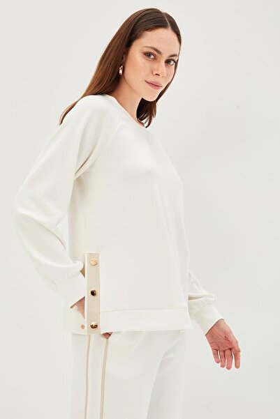 Allyco Side Snap Detail Crew Neck Regular Knitted Sweatshirt