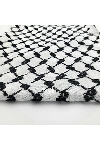 Generic Arabic Style Shemagh Keffiyeh Scarf Cotton - White/Black Tassel (Men)
