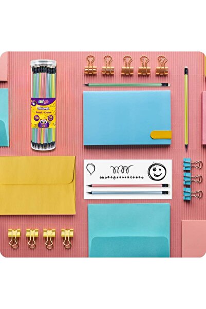 Strigo HB pencils with eraser, black wood, metallic pastel body, 36 pcs