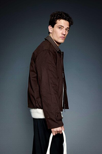 ablukaonline Men's relax fit contrast collar jacket brown