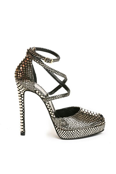 Vanilla Days Fabiana Gold Stiletto Heels with Snake Print