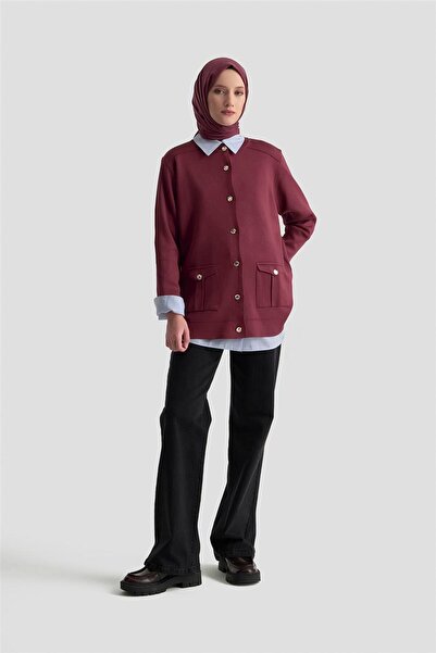 Armine Trend Pocketed Knitwear Cardigan 25Ktd4120 Claret Red