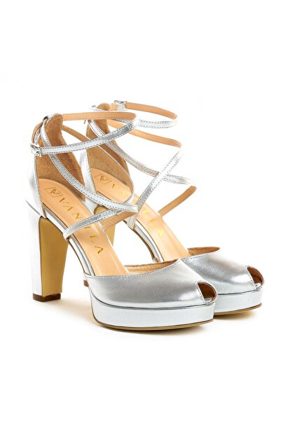Vanilla Days Sandale Fabiana argintii cu toc bloc jos din piele