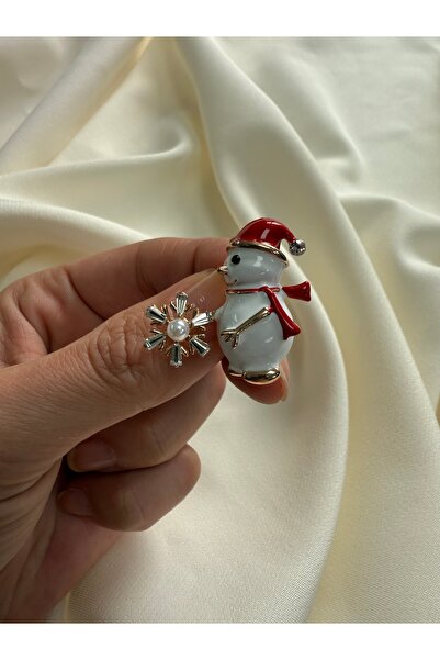 i-k global ticaret Yılbaşı Konseptli İncili Kar Adam Detaylı Broş Yaka İğnesi