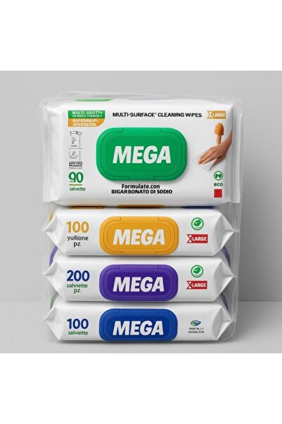 MEGA Set of 4 multi-surface wet wipes with baking soda and vinegar,