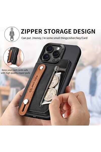 X SPRING Magnetic Wallet - Black Leather Card Holder, Slim RFID Wallet for iPhone Series