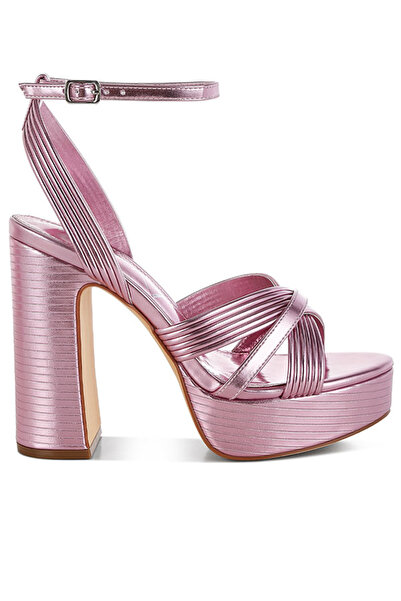 london Rag Women Metallic Ankle Strap Heel Sandals in Pink