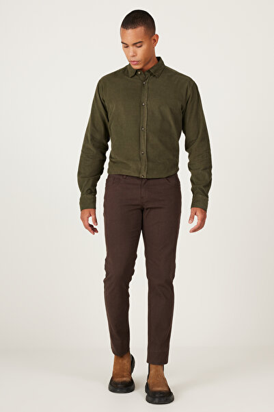 ALTINYILDIZ CLASSICS Men's Brown Slim Fit Slim Fit 5 Pocket Patterned Stretch Trousers