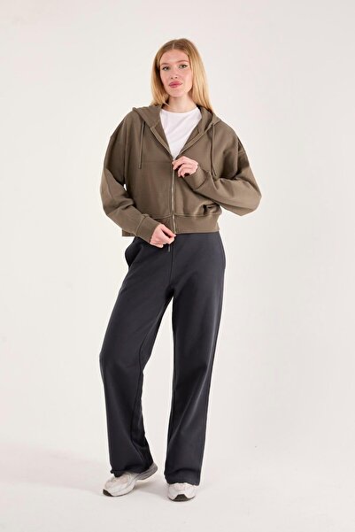 Store 100% Cotton Hooded Zippered Women's Sweatshirt + Trousers Combination (2 Pieces)