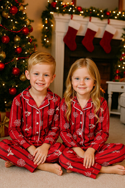 zahider Girls and Boys Christmas Special Design Button Cotton Pajamas Set