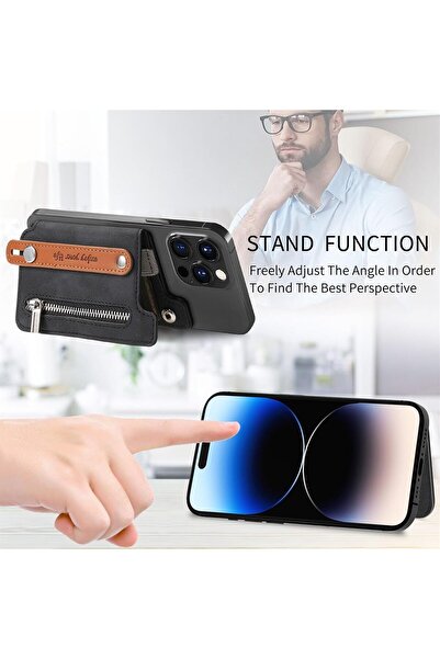 X SPRING Magnetic Wallet - Black Leather Card Holder, Slim RFID Wallet for iPhone Series