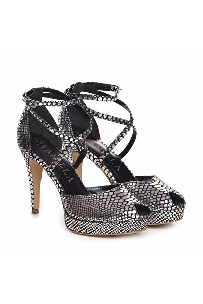 Vanilla Days Σανδάλια Fabiana με χαμηλό τακούνι, ασημί-μαύρα, από γνήσιο δέρμα