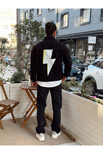 manch collection Jachetă Sırt Şimşek cu imprimeu Regular neagră