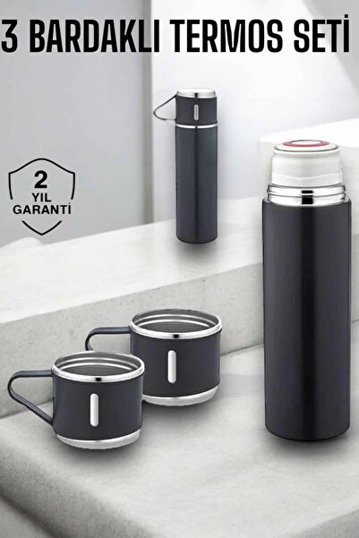 Genel Markalar Mey İthalat® Paslanmaz Çelik 3’lü Termos Seti Vakumlu ve 8 Saa...