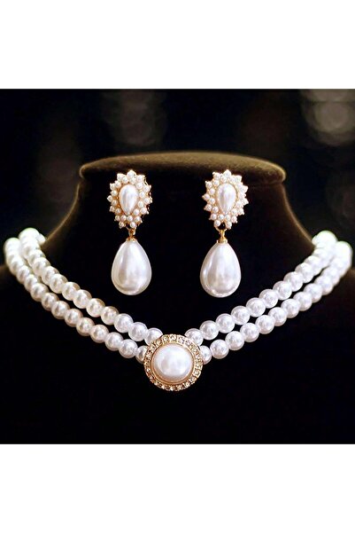 Pursehuit Set colier și cercei, auriu, cu perle și pietre, Ossian C4
