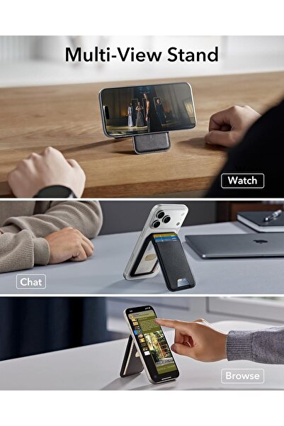 ESR MagSafe Wallet, 5-Card RFID Blocking, Adjustable Stand, Vegan Leather, Black