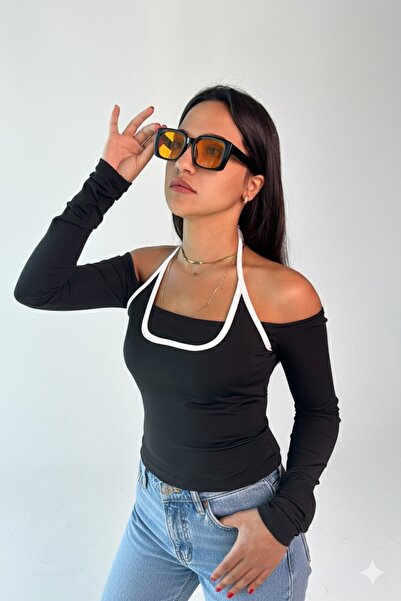 DİONNA Long Sleeve Halter Neck Stretchy Bluse