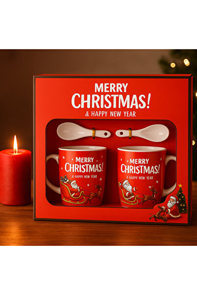 Aruz MERRY CHRISTMAS KIRMIZI 2’Lİ SERAMİK KUPA VE KAŞIK SETİ – YILBAŞI HEDİYE...