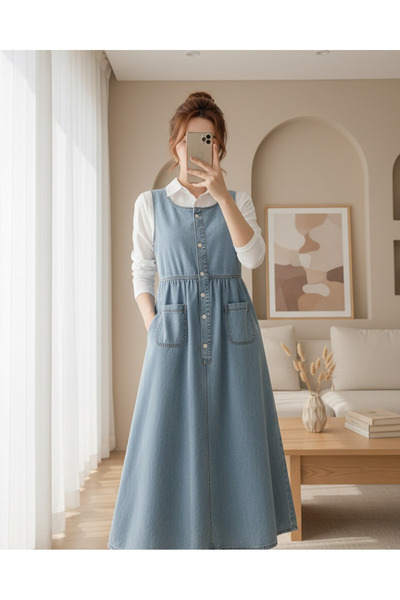 MissRunin Yarım Düğmeli Çift Cepli Sıfır Kol Kot Jile