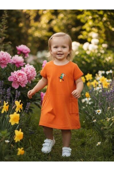 Zekids Baby Girl Parrot Patterned Cotton Dress