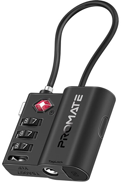 Promate قفل ذكي معتمد من إدارة أمن النقل (TSA) مع خاصية التتبع ضد الفقدان، متوافق مع تطبيق Apple Find My App، عالمي