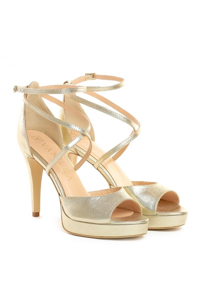 Vanilla Days Sandale cu toc auriu Bogota, toc subțire și jos, piele naturală