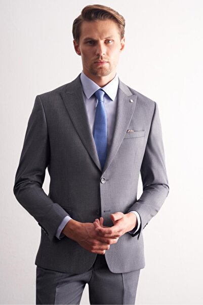 İmza Smoked Swallow Collar Self Patterned Flexible Waist Slim Fit 6 Drop Suit 1001255168