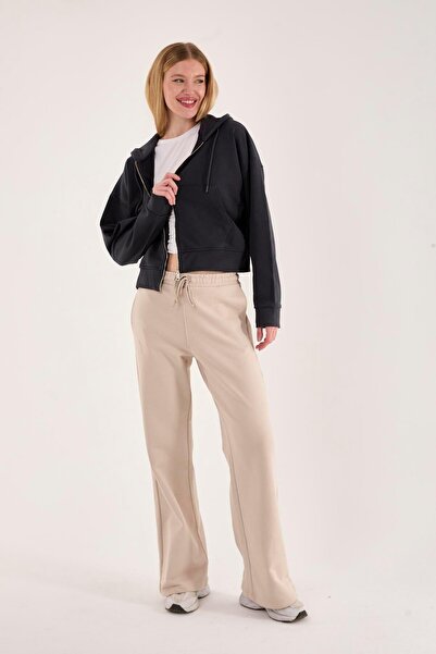 Store 100% Cotton Hooded Zippered Women's Sweatshirt + Trousers Combination (2 Pieces)