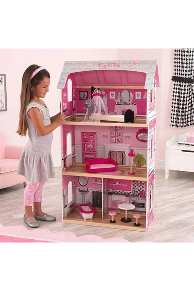 KIDKRAFT بيت الدمى الخشبي بونيتا روزا مع الأثاث والإكسسوارات
