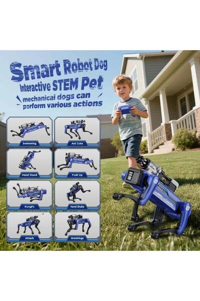 iUni Câine robot inteligent 8020 cu lansator de săgeți, telecomandă, comenzi vocale, programare prin mișcare