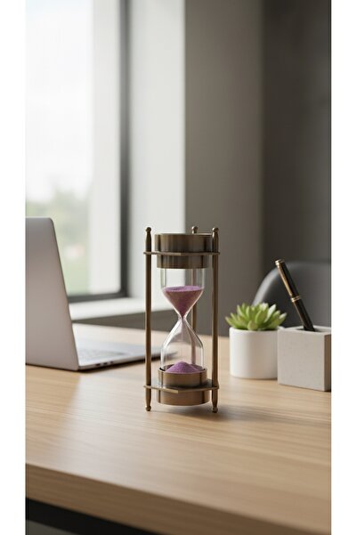 EVLE Ahşap Hediye Kutulu Pusulalı Kum Saati 12 cm Eskitme Metal Denizci Çapa Temalı Masaüstü Aksesuar